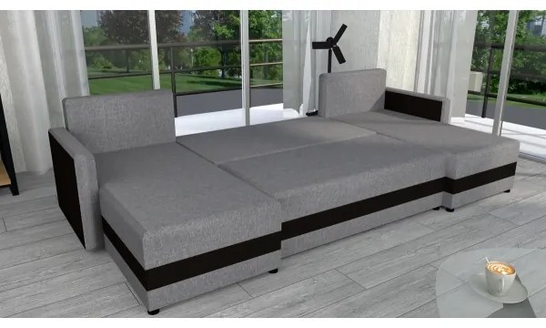 Čalúnená univerzálna rozkladacia sedacia súprava do tvaru U BRISTOL sivá/čierna