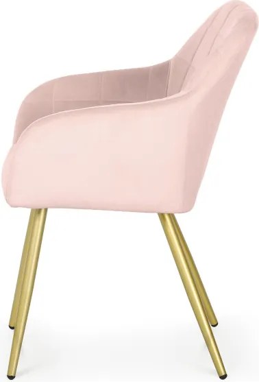 Sada štyroch jedálenských stoličiek LUXANO zamatové, púdrovoružové / zlaté nohy (4 ks)