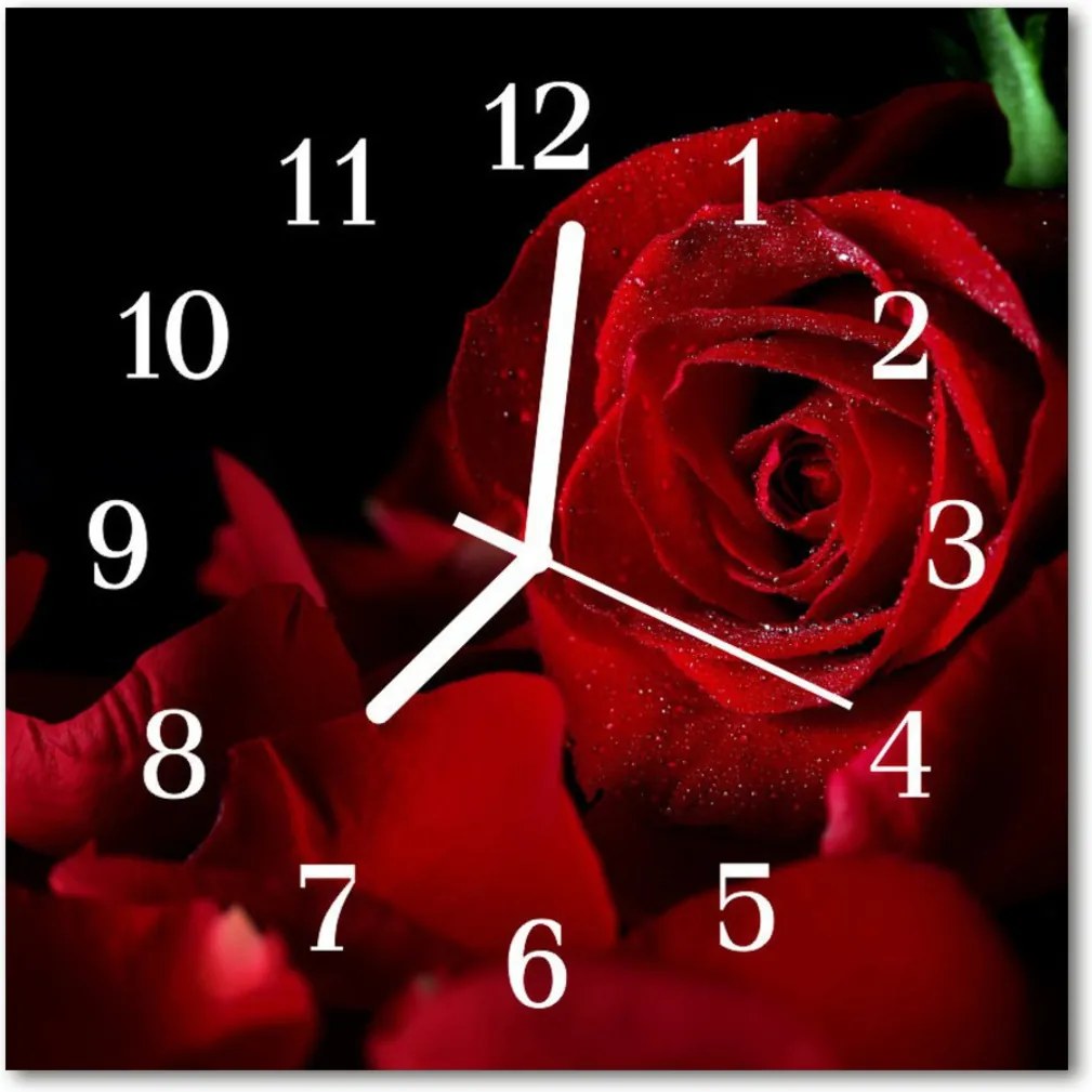 Nástenné sklenené hodiny  ruže