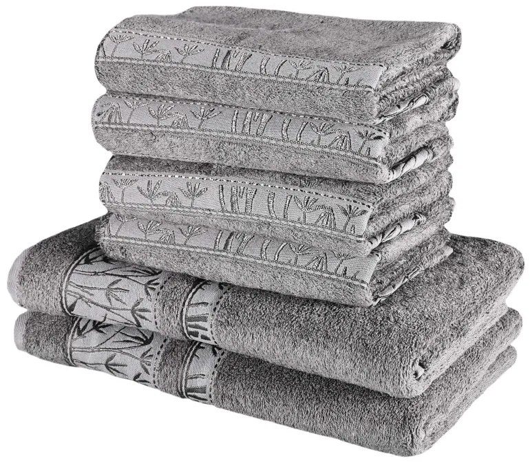 Sada 6 kusov sivých bambusových osušiek a uterákov EMI