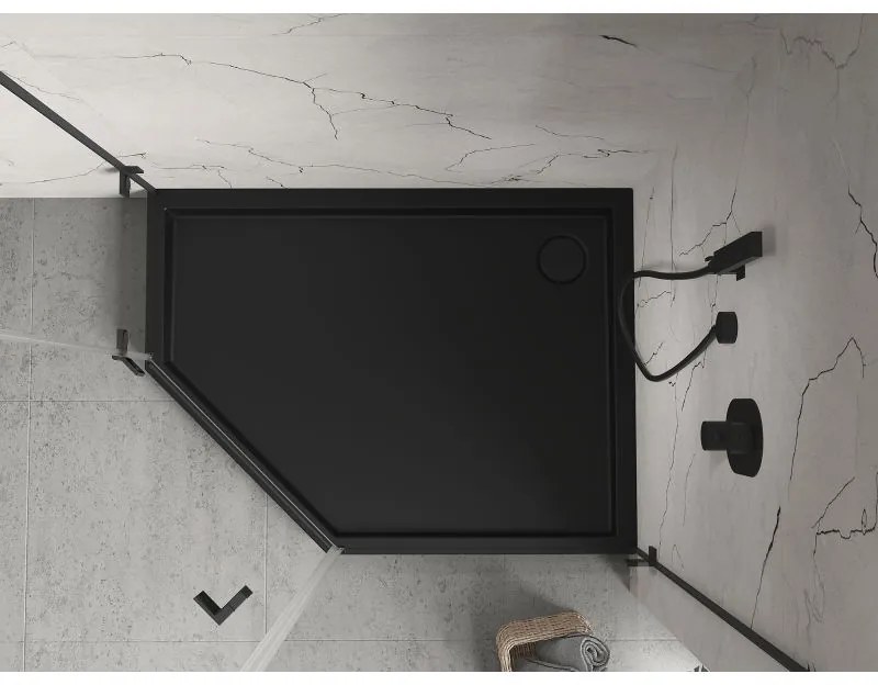 Mexen Flow+, päťuholníková sprchová vanička, pravá, 100 x 80 cm, čierna matná, 46P708010RH