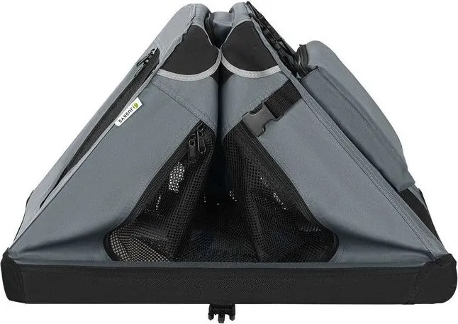 Skladací prepravný box pre psov, sivý, s posteľou, veľkosť M