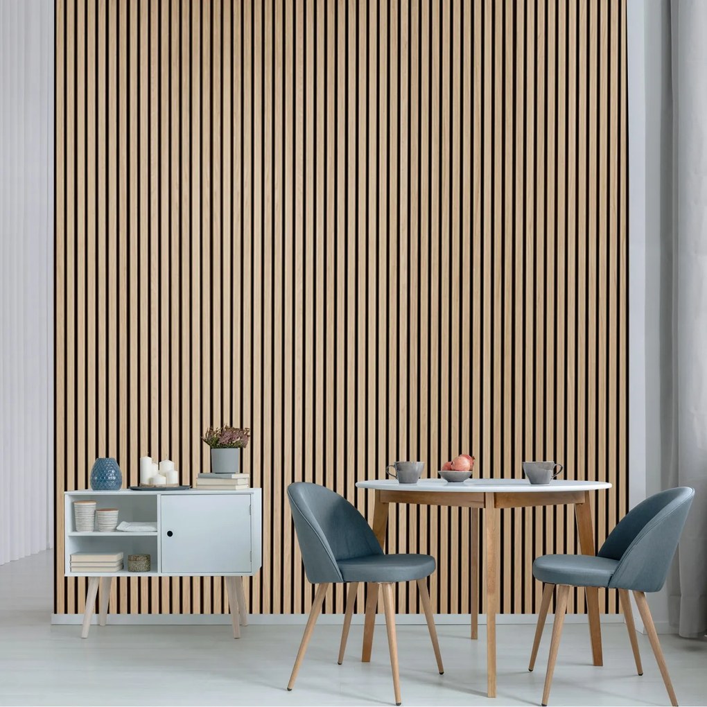 Drevený akustický panel, 2400 x 600 mm, čierny podklad, breza