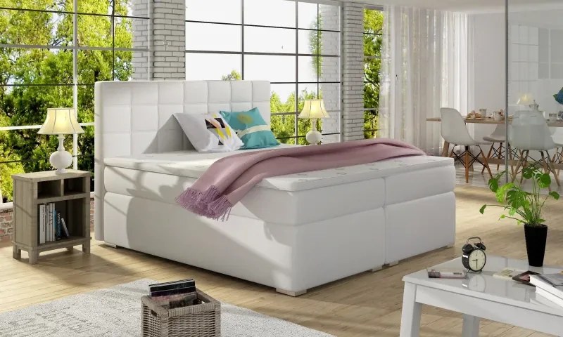 Posteľ Boxspring Alicia 200 x 180, biela (koženka - ba 06/soft 17)