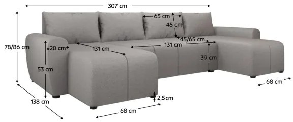 Čalúnená univerzálna rozkladacia sedacia súprava do U NEWPORT sivá