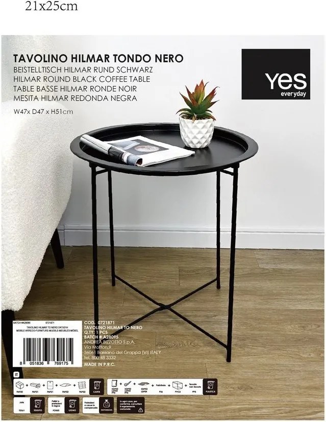 Kovový okrúhly odkladací stolík ø 47 cm Hilmar – Yes Everyday
