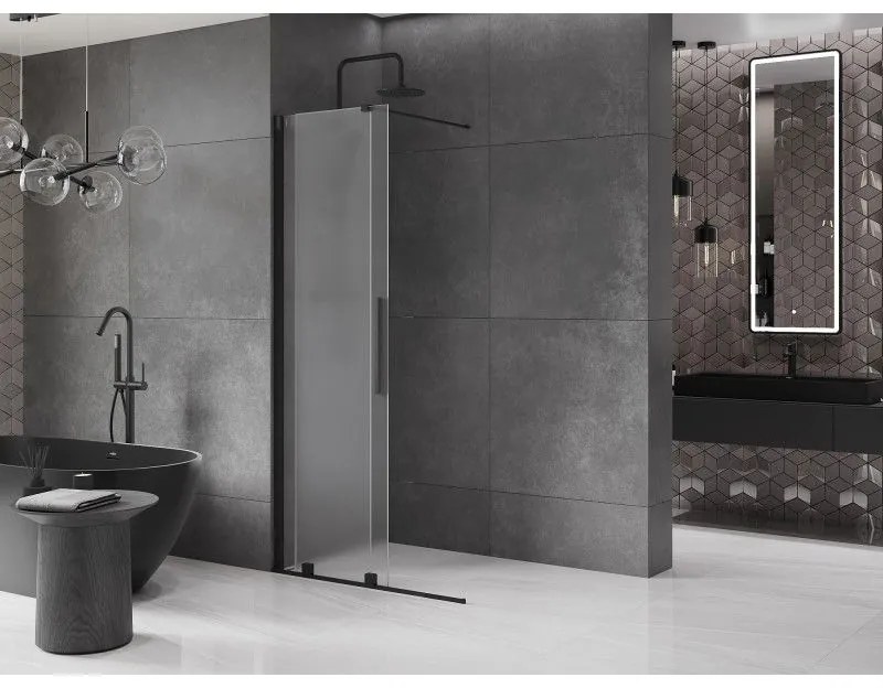 Mexen Velar, sprchová zástena s posuvnými dverami Walk-in 90 x 200 cm, 8mm sklo námraza, čierna matná, 871-090-000-33-70