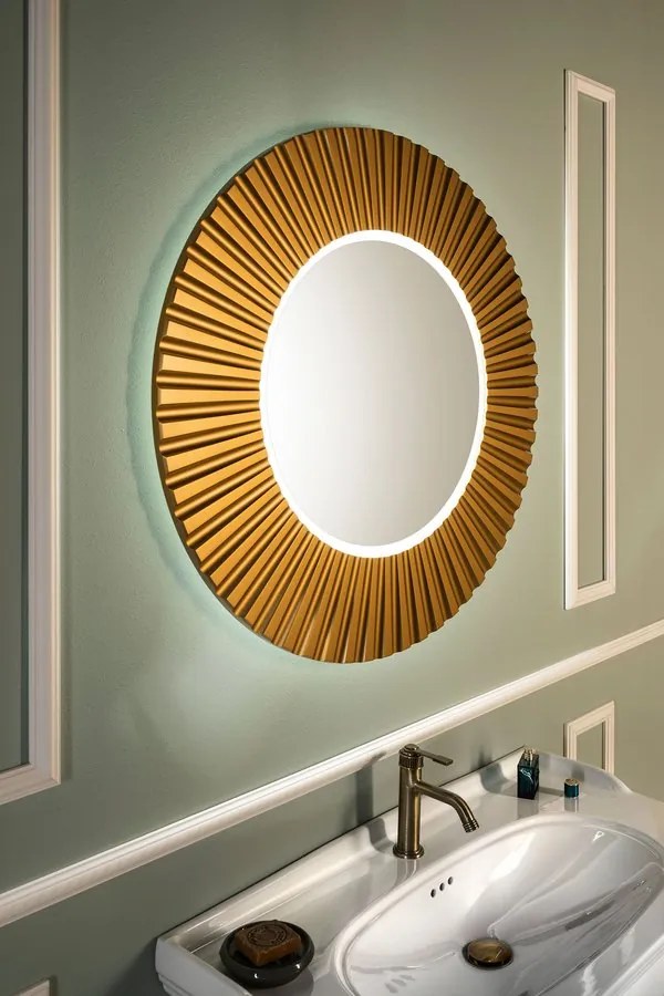 Sapho Sapho, PRIDE guľaté zrkadlo s LED osvetlením v ráme, priemer 90cm, zlatá, PD950