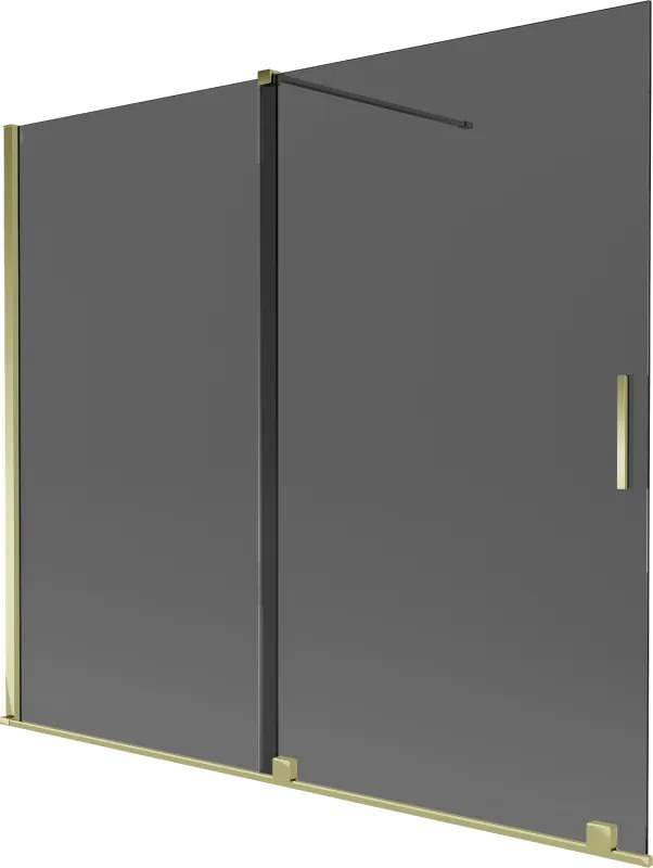 Mexen Velar, 2-krídlová posuvná vaňová zástena 180 x 150 cm, 8mm šedé sklo, zlatá lesklá, 896-180-000-41-50