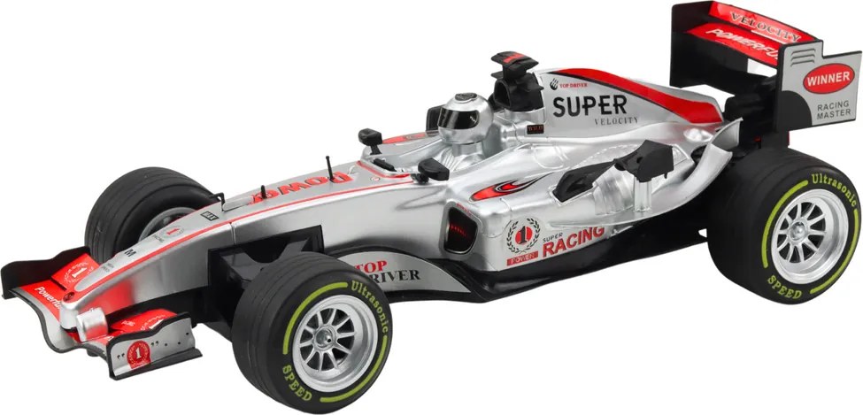 LEAN Toys Diaľkovo ovládané pretekárske auto RC s volantom, svetlami a zvukmi, mierka 1:12, strieborné