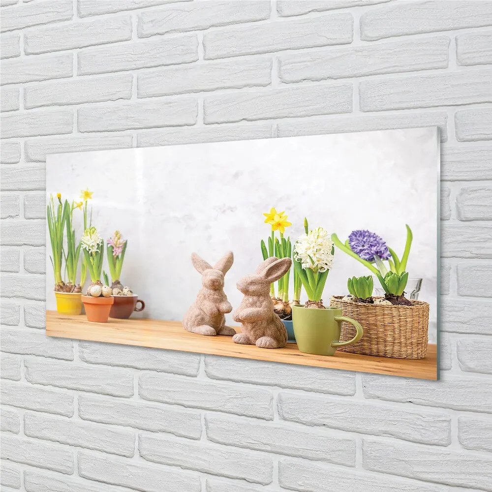 Sklenený obraz kvety králiky 100x50 cm