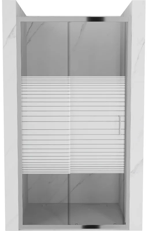 Mexen Apia, posuvné dvere do otvoru 150 x 190 cm, 6mm číre sklo-pásiky, chrómový profil, 845-150-000-01-20