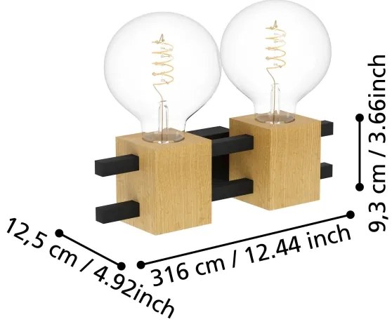 Eglo 390192 - Nástenné svietidlo LEVANTARA 2xE27/40W/230V čierna/hnedá