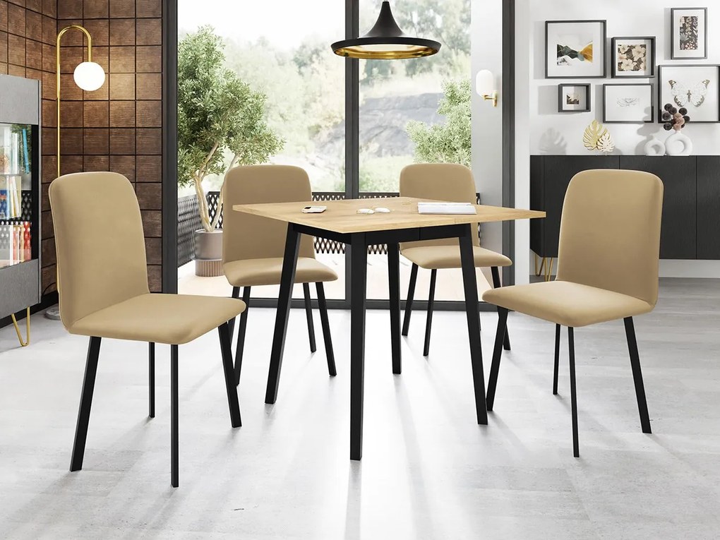 Jedálensky set so 4 stoličkami Renkiz S 85/85, Farby:: sivý mramor / čierna, Dostupné poťahy: Amor Velvet 4322