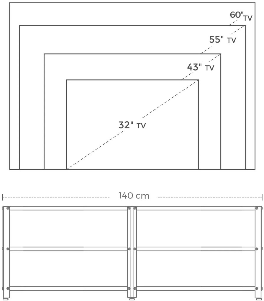 VASAGLE TV stolík priemyselný hnedý 140 x 50 x 39 cm