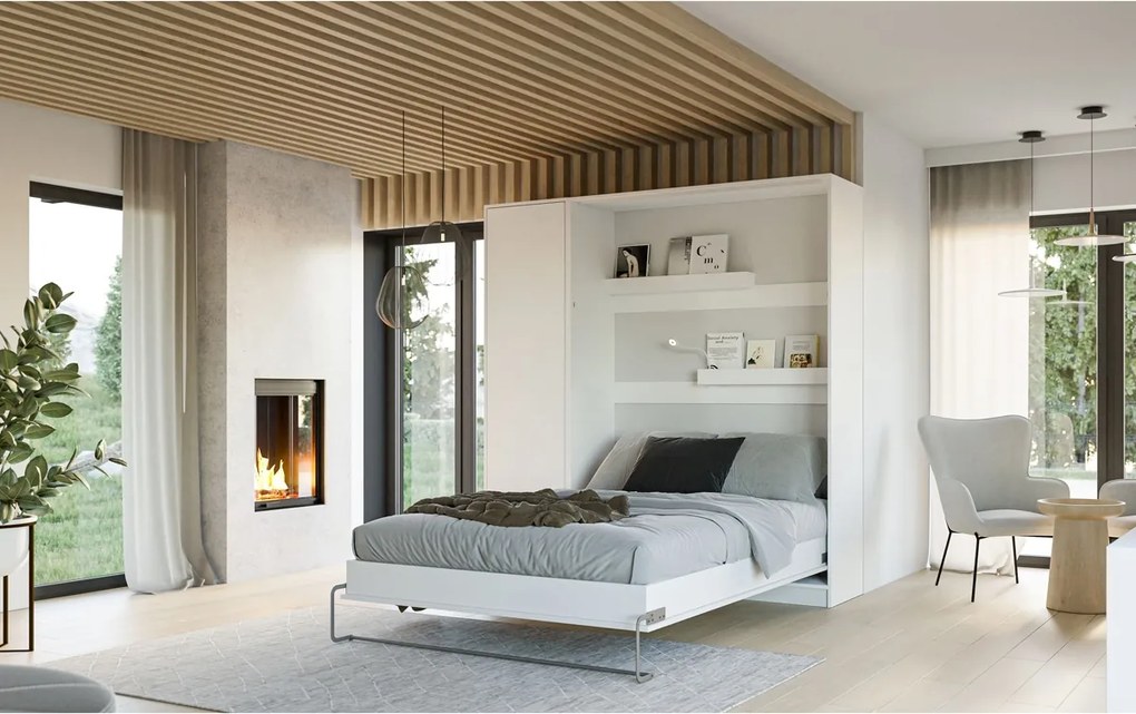 Moderný polohovateľný nábytok 160x200 vertikálny - matná biela
