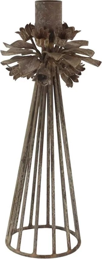 Mocca kovový svietnik s kvetmi na úzku sviečku Charm Antique - 9*23 cm