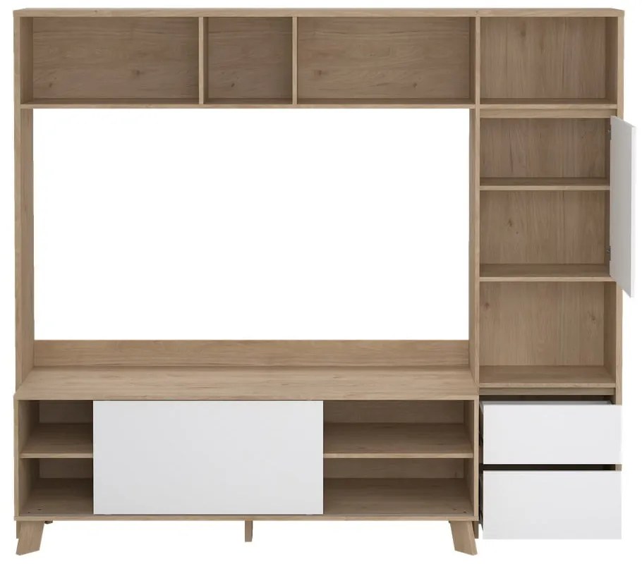 Biela/v prírodnej farbe TV zostava v dekore duba 209x183x48 cm Next – Tvilum