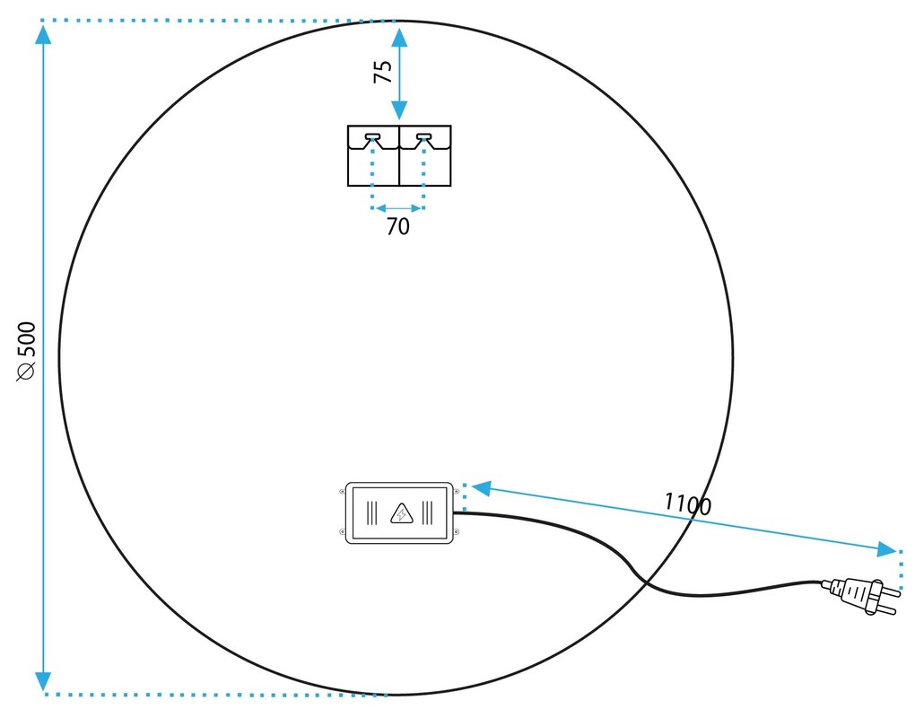 Rea Rea, LED zrkadlo 50cm s čiernym rámom MMJ P11394, HOM-05511