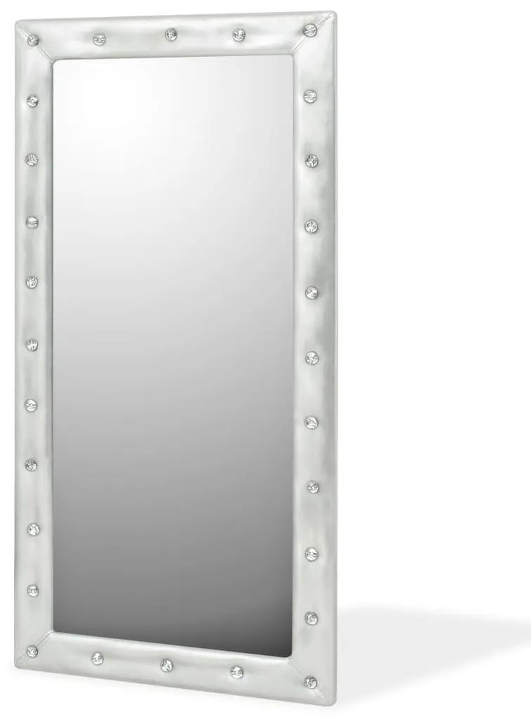 vidaXL Nástenné zrkadlo z lesklej umelej kože, 60x120 cm, strieborné