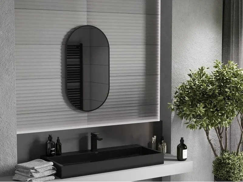 Mexen Loft oválne kúpeľňové zrkadlo 80 x 45 cm, čierny rám - 9851-080-045-000-70