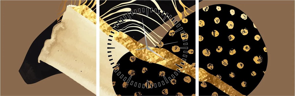 Obraz - Abstrakcia golden brown N⁰1 (s hodinami) (90x30 cm)