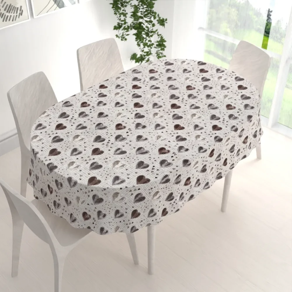 Biante Bavlnený oválny obrus Sandra SA-027 Tmavé srdce na smotanovom 120x200 cm