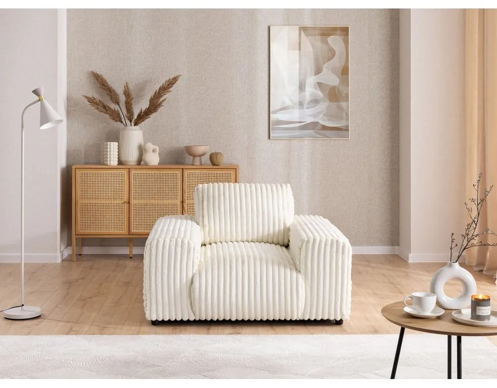 Krémové menčestrové kreslo Justin – Ropez