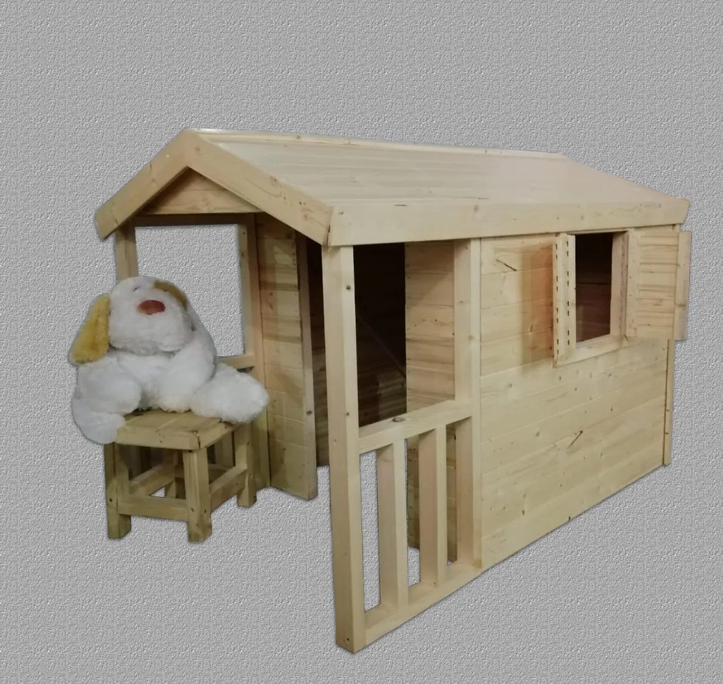 Detský drevený domček HAFÍK so zábradlím (1,45 × 1,85 m)