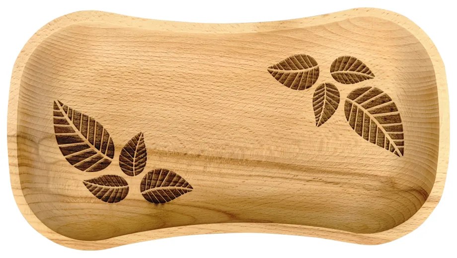 AMADEA Drevený servírovací podnos s motívom listov, masívne drevo, 30 cm
