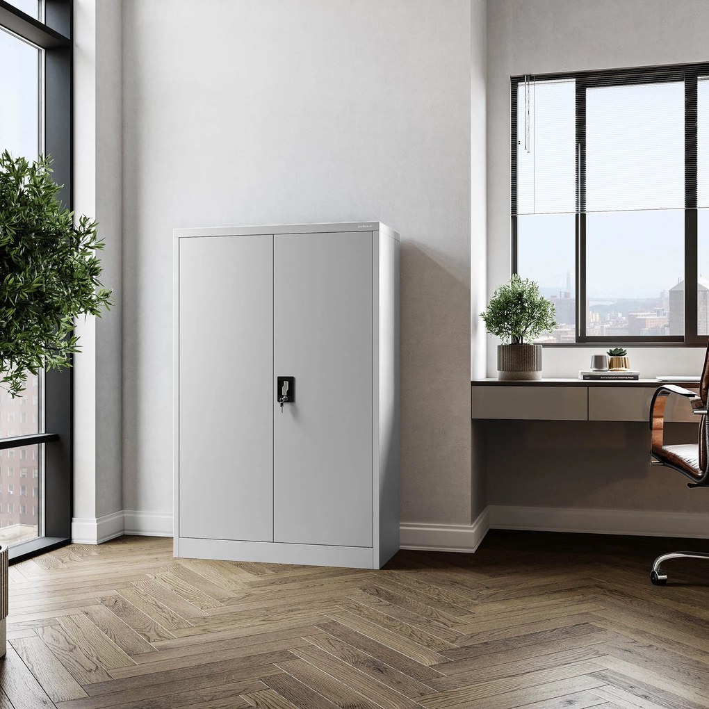 Kovová spisová skriňa KEVIN, 900 x 1400 x 400 mm, šedá