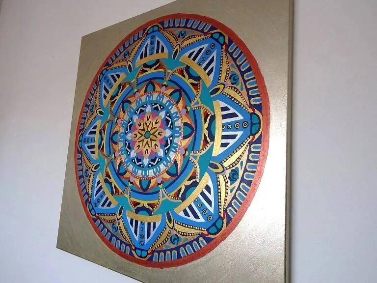 Obraz  Mandala  Serenity - modrá, 90x90 cm, ručná maľba