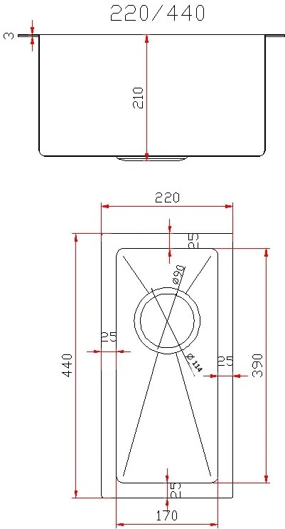 Gamma Gamma, 1-komorový oceľový drez 220x440x210 mm, zlatá matná, GMA-S2244-GD