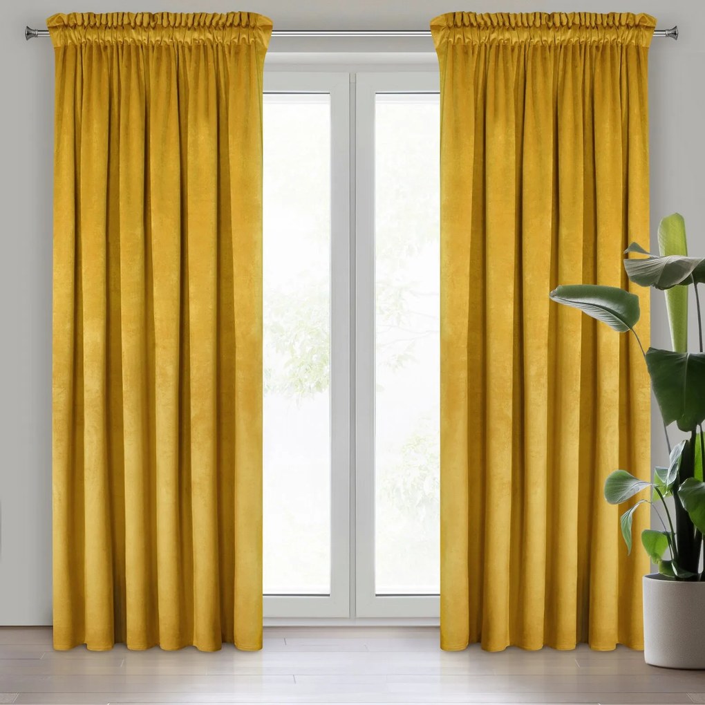 ZATEMŇOVACÍ ZÁVES NA PÁSKE MELANIE 140X270 CM HORČICOVÁ