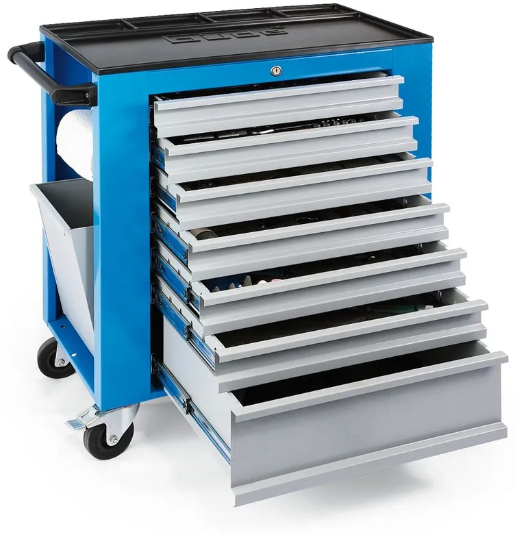 Dielenský vozík na náradie GD, 7 zásuviek, 750 x 440 x 860 mm, modrá