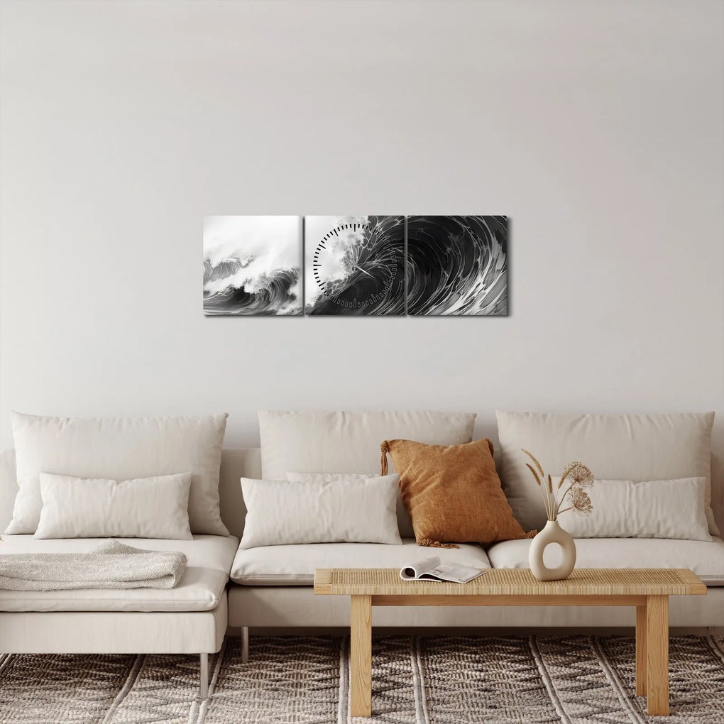 Obraz - Maľba vĺn (s hodinami) (90x30 cm)