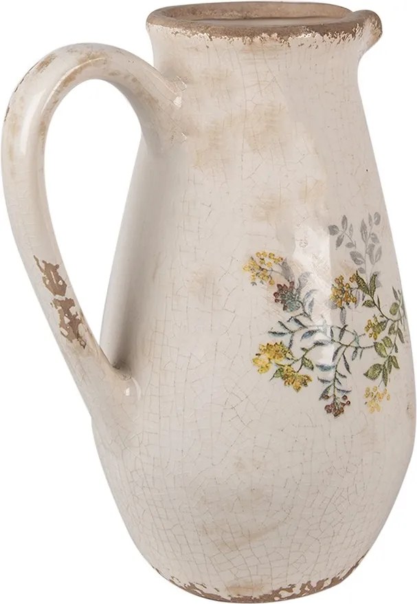 Béžový keramický džbán so žltými kvetmi M - 17*13*22 cm
