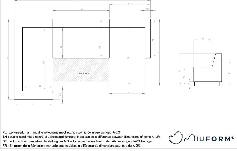 Antracitová rozkladacia/s úložným priestorom rohová pohovka (ľavý roh/do tvaru "U") Classy Sophie – Miuform