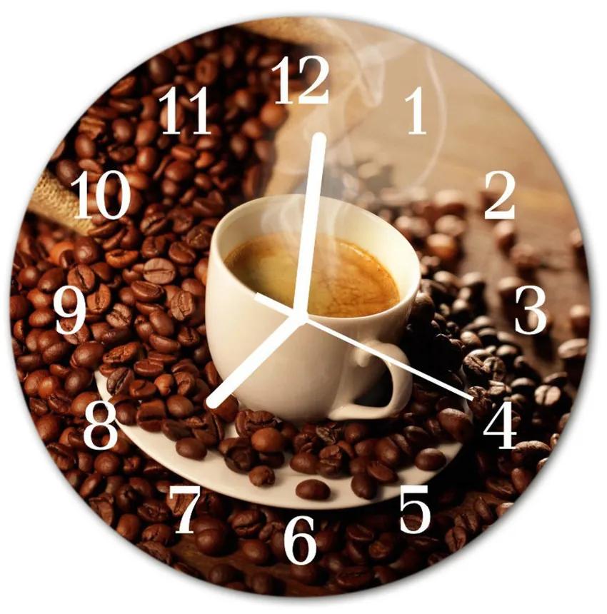 Sklenené hodiny okrúhle Šálka kávy fi 30 cm