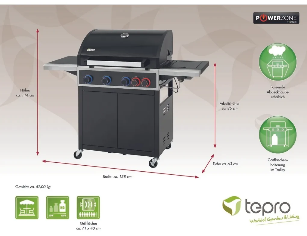 Tepro 3303 Plynový gril Keansburg 4, 4 horáky, 138 x 63 x 114 cm