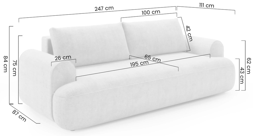 Pohovka Lotulis s rozkladom na spanie - krémová hydrofóbna pletenina Blur 01