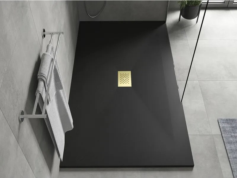Mexen Hugo, obdĺžniková sprchová vanička SMC 150 x 100 cm, čierna, zlatá krytka, 42701015-G