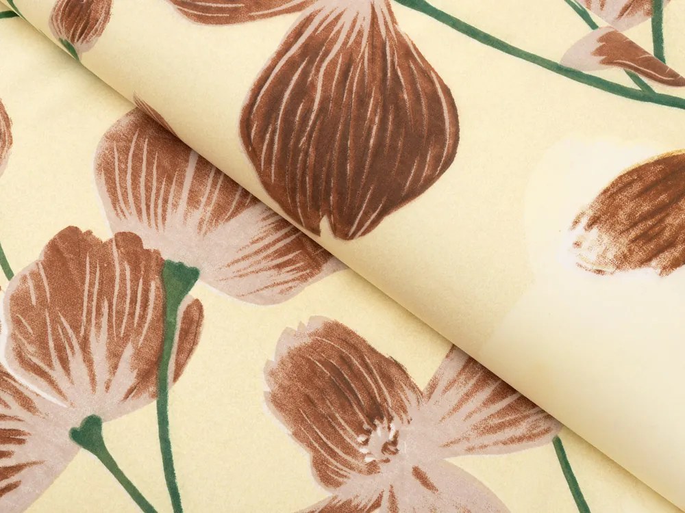 Biante Bavlnený obdĺžnikový obrus Sandra SA-536 Hnedé orchidey na vanilkovo žltom 50x100 cm