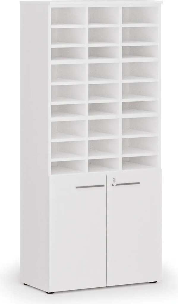 Triediaci regál s dverami PRIMO WHITE, 800 x 420 x 1781 mm, 27 priehradok, biela