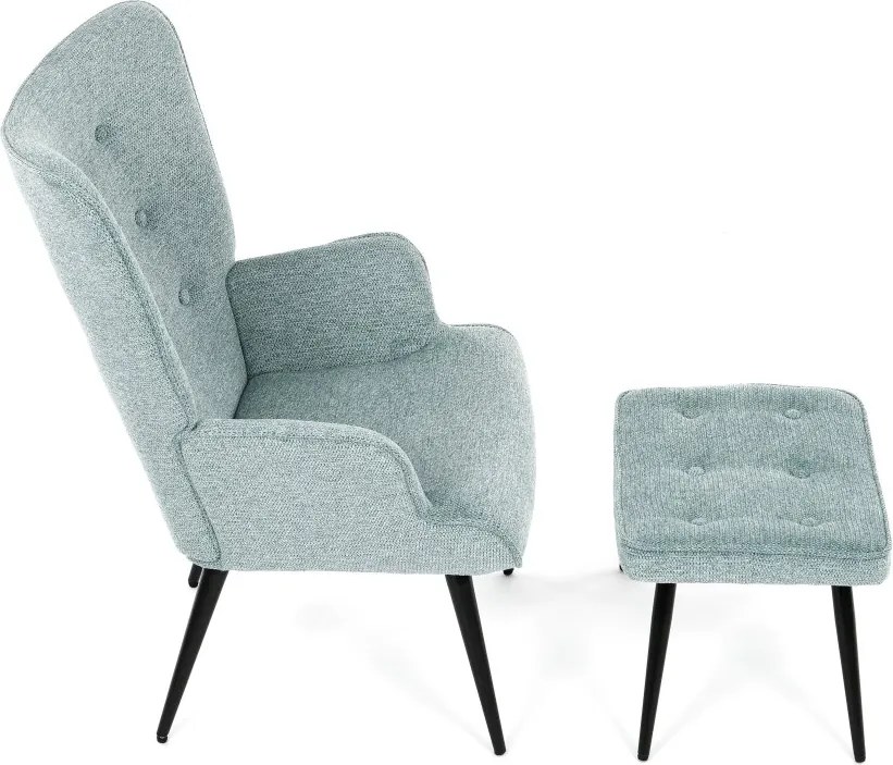 Relaxačné kreslo ušiak s taburetom ROYAL II — kov, látka, modrá