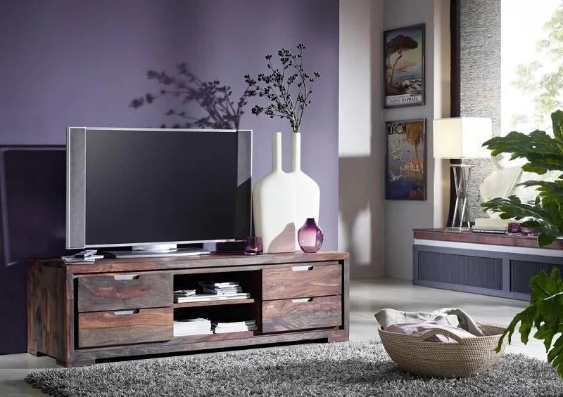 Masiv24 - PLAIN SHEESHAM TV stolík so zásuvkami 150x45 cm, palisander