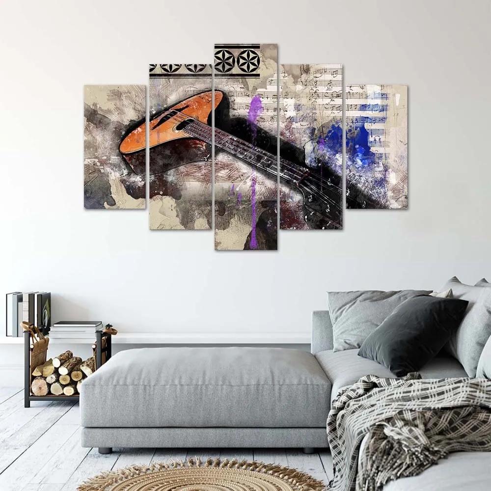 Obraz na plátně pětidílný Kytara Abstraktní barevné - 100x70 cm