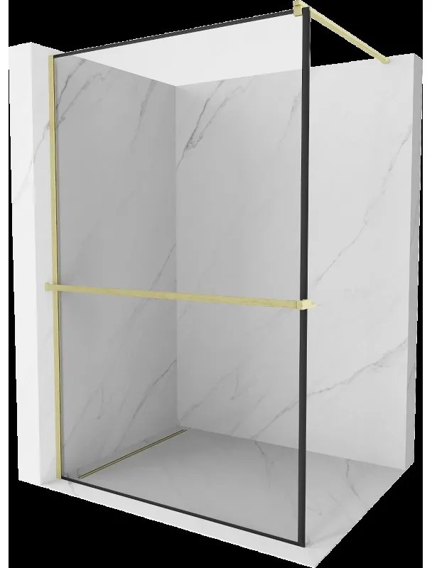 Mexen Kioto+ sprchovací stěna s poličkou Walk-in 70 x 200 cm, černý vzor, zlatá kartáčovaná - 800-070-121-55-70