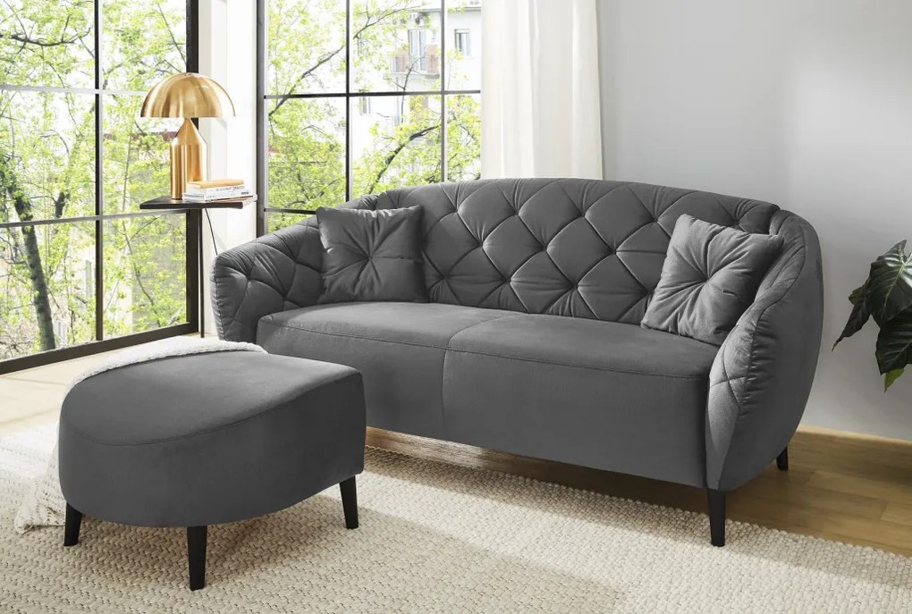 Pohovka s prešitím Leeds, šedá zamatová látka