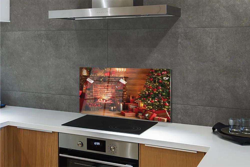 Nástenný panel  Ozdoby na vianočný stromček darčeky ohnisko 140x70 cm